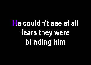 He couldn't see at all

tears they were
blinding him