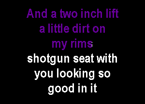 And a two inch lift
a little dirt on
my rims

shotgun seat with
you looking so
good in it