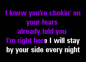 I know you're chokin' on
your fears
already told you
I'm right here I will stay
by your side every night