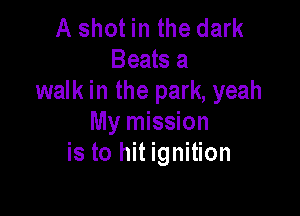 A shot in the dark
Beats a
walk in the park, yeah

My mission
is to hit ignition