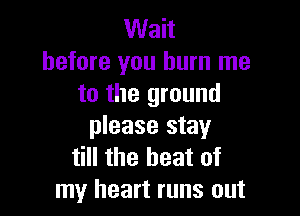 Wait
before you burn me
to the ground

please stay
till the heat of
my heart runs out