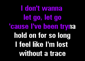 I don't wanna
let go, let go
'cause I've been tryna

hold on for so long
I feel like I'm lost
without a trace