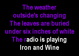 The weather
outside's changing
The leaves are buried
under six inches of white
The radio is playing
Iron and Wine