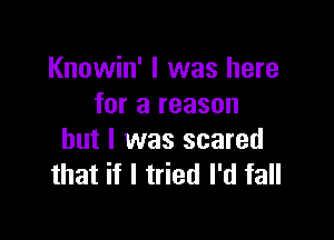 Knowin' I was here
for a reason

but I was scared
that if I tried I'd fall