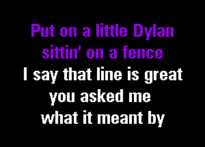 Put on a little Dylan
sittin' on a fence

I say that line is great
you asked me
what it meant by
