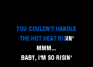 YOU COULDN'T HANDLE

THE HOT HEAT RISIH'
MMM...
BABY, I'M SO RISIH'