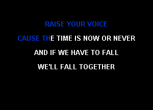 RAISE YOUR VOICE
CAUSE THE TIME IS NOW 0R NEVER
AND IF WE HAVE TO FALL
WE'LL FALL TOGETHER