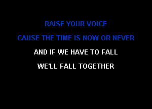 RAISE YOUR VOICE
CAUSE THE TIME IS NOW 0R NEVER
AND IF WE HAVE TO FALL
WE'LL FALL TOGETHER