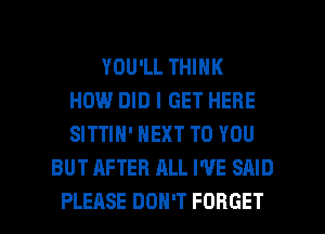YOU'LL THINK
HOW DID I GET HERE
SITTIN' NEXT TO YOU
BUT AFTER ALL I'VE SAID

PLEASE DON'T FORGET l