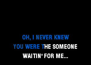 OH, I NEVER KNEW
YOU WERE THE SOMEONE
WAITIN' FOR ME...