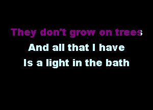 They don't grow on trees
And all that l have

Is a light in the bath