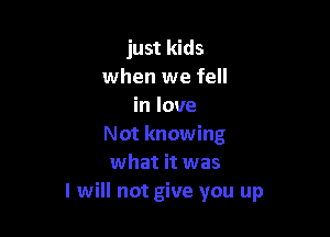 just kids
when we fell
in love

Not knowing
what it was
I will not give you up