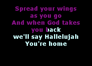Spread your wings
as you go
And when God takes
you back

we'll say Hallelujah
You're home