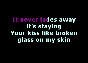 It never fades away
it's staying

Your kiss like broken
glass on my skin