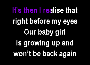 Ifs then I realise that
right before my eyes
Our baby girl

is growing up and
won t be back again