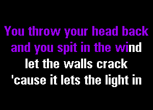 You throw your head back
and you spit in the wind
let the walls crack
'cause it lets the light in