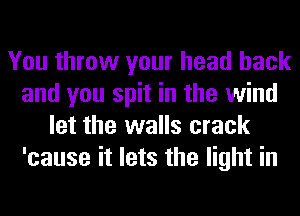 You throw your head back
and you spit in the wind
let the walls crack
'cause it lets the light in