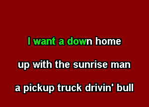 I want a down home

up with the sunrise man

a pickup truck drivin' bull