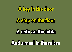 A key in the door

A step on the floor

A note on the table

And a meal in the micro