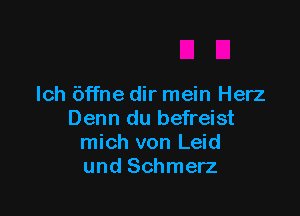 Ich 6ffne dir mein Herz

Denn du befreist
mich von Leid
und Schmerz