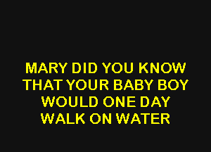 MARY DID YOU KNOW

THAT YOUR BABY BOY
WOULD ONE DAY
WALK ON WATER