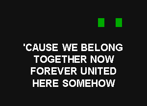'CAUSE WE BELONG
TOGETHER NOW
FOREVER UNITED

HERE SOMEHOW l