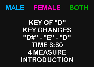 MALE

KEYOFD
KEYCHANGES

DwHEHD
WME33O
4MEASURE
INTRODUCHON