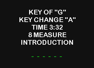 KEY OF G
KEY CHANGE A
TIME 3332

8MEASURE
INTRODUCTION
