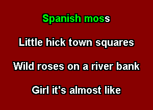 Spanish moss

Little hick town squares

Wild roses on a river bank

Girl it's almost like