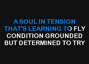 TENSION
THAT'S LEARNING T0 FLY
CONDITION GROUNDED
BUT DETERMINED TO TRY