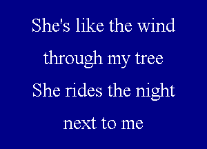 She's like the wind
through my tree

She rides the night

next to me