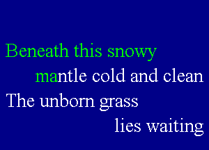 Beneath this snowy

mantle cold and clean
The unborn grass

lies waiting