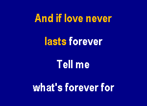 And if love never
lasts forever

Tell me

what's forever for