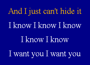 And I just can't hide it
I know I know I know
I know I know

I want you I want you