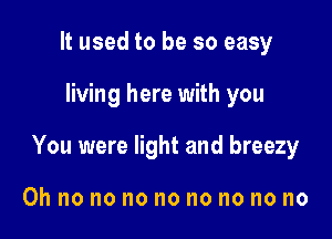 It used to be so easy

living here with you

You were light and breezy

Oh no no no no no no no no