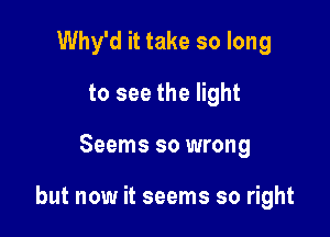 Why'd it take so long
to see the light

Seems so wrong

but now it seems so right