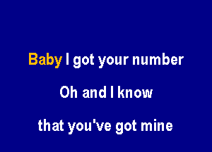 Baby I got your number
Oh and I know

that you've got mine