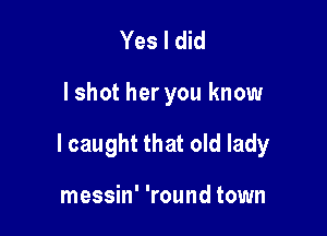 Yes I did

I shot her you know

I caught that old lady

messin' 'round town