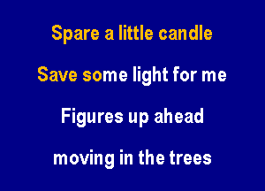 Spare a little candle

Save some light for me

Figures up ahead

moving in the trees