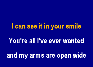 I can see it in your smile

You're all I've ever wanted

and my arms are open wide