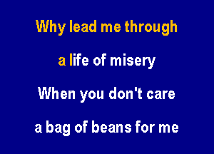 Why lead me through

a life of misery
When you don't care

a bag of beans for me
