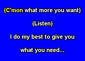 (C'mon what more you want)

(Listen)

I do my best to give you

what you need...