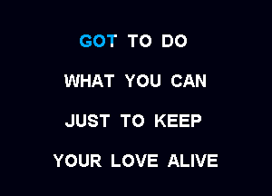 GOT TO DO
WHAT YOU CAN

JUST TO KEEP

YOUR LOVE ALIVE