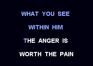 WHAT YOU SEE
WITHIN HIM

THE ANGER IS

WORTH THE PAIN