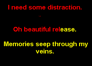 I need some distraction.

Oh beautiful release.

Memories seep through my
veins.