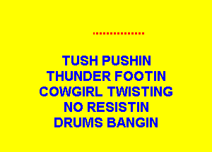 TUSH PUSHIN
THUNDER FOOTIN
COWGIRL TWISTING
NO RESISTIN
DRUMS BANGIN