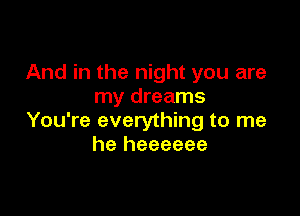 And in the night you are
my dreams

You're everything to me
he heeeeee