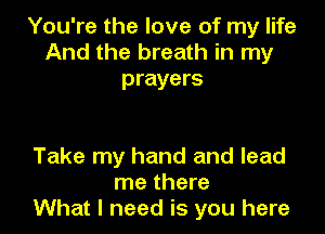 You're the love of my life
And the breath in my
prayers

Take my hand and lead
me there
What I need is you here