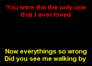 You were the the only one
that I ever loved

Now everythings so wrong
Did you see me walking by