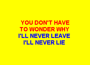 YOU DON'T HAVE
TO WONDER WHY
I'LL NEVER LEAVE

I'LL NEVER LIE